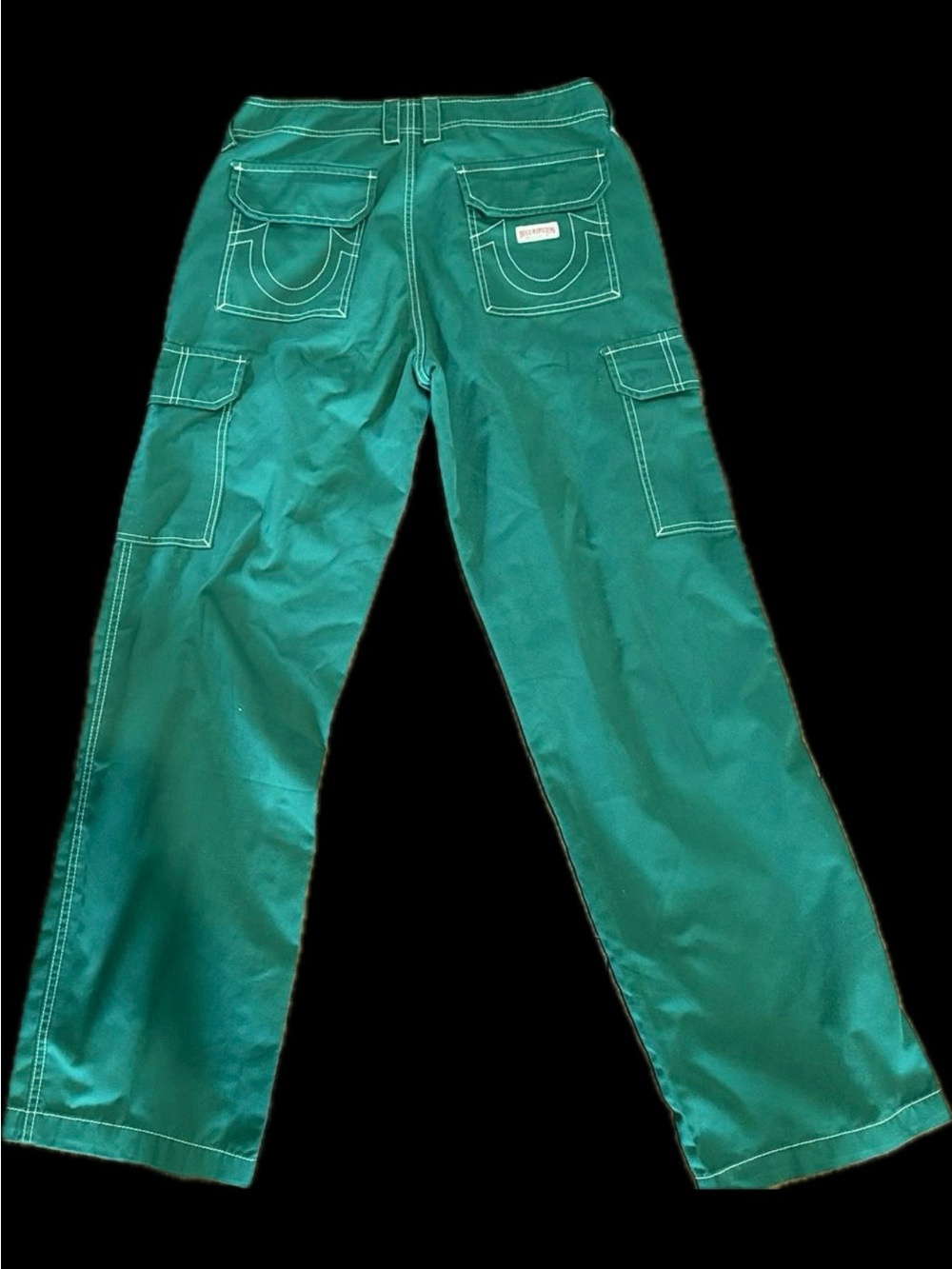 True Religion Women’s Green Cargo Joggers with Contrast Stitching